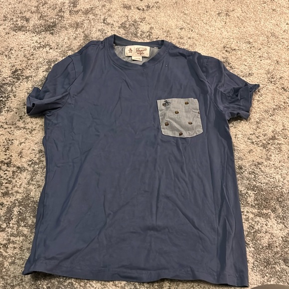 Original Penguin blue tee with hamburger logo on front pocket - Picture 1 of 3